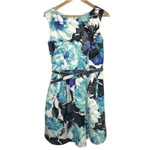 Floral Fit & Flare Blue Multi Sleeveless Dress